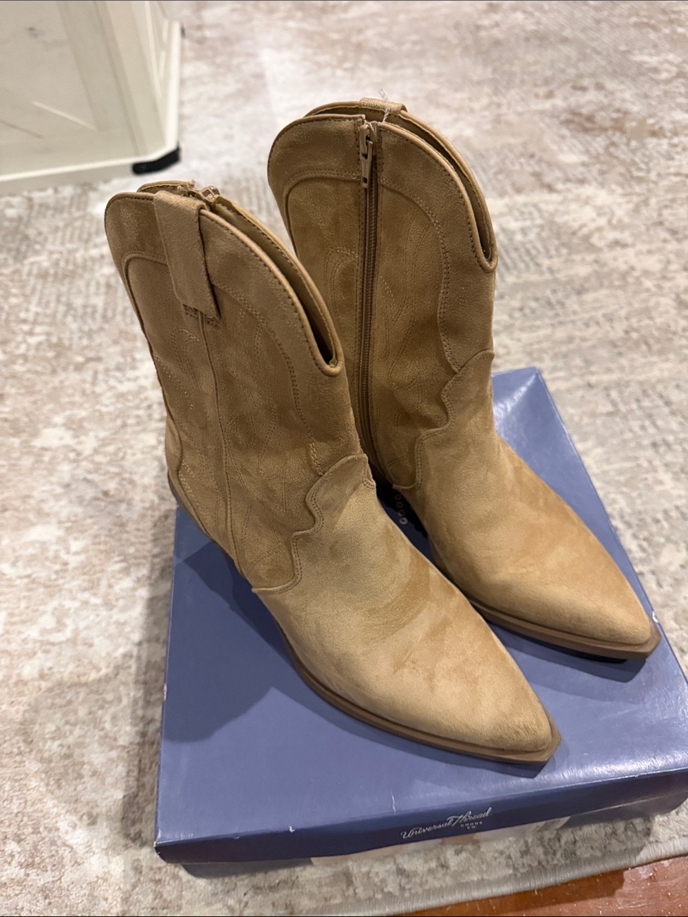 Universal Thread Tan Suede Pointed-Toe Western Booties